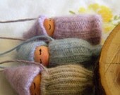 Waldorf Gnome Baby Necklace, Waldorf Baby, Wearable Doll, lavender, beige, blue, Upcycled wool felt