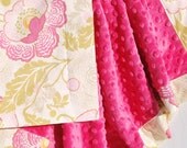 Minky Baby Blanket - Amy Butler Fuchsia Fresh Poppies with Fuchsia Pink Minky Dot for your Baby Girl - Ready to Ship