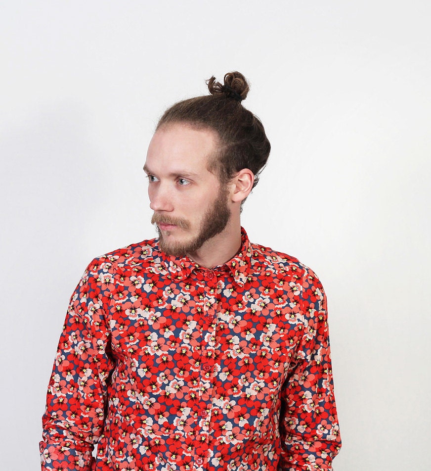 SALE - Orange Flower Cotton Shirt size Small