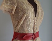 vintage belt / Red Triangle soft Leather & Suede Cinch Belt by Schaffer ... fits 25 to 30