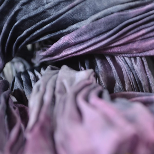 Pleated and Dyed Silk Scarf - Charcoal and Purple