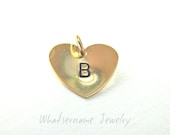 Initial Gold Heart Charm Pendant Hand Stamped
