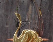 Brass Swans in Wooden Water waves with Copper Cattails 70s Wall Art pair