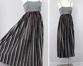 Vintage 1970s Dress Levino Verna Empire Waist Disco Maxi Dress, Strappy Black & Silver Designer Dress