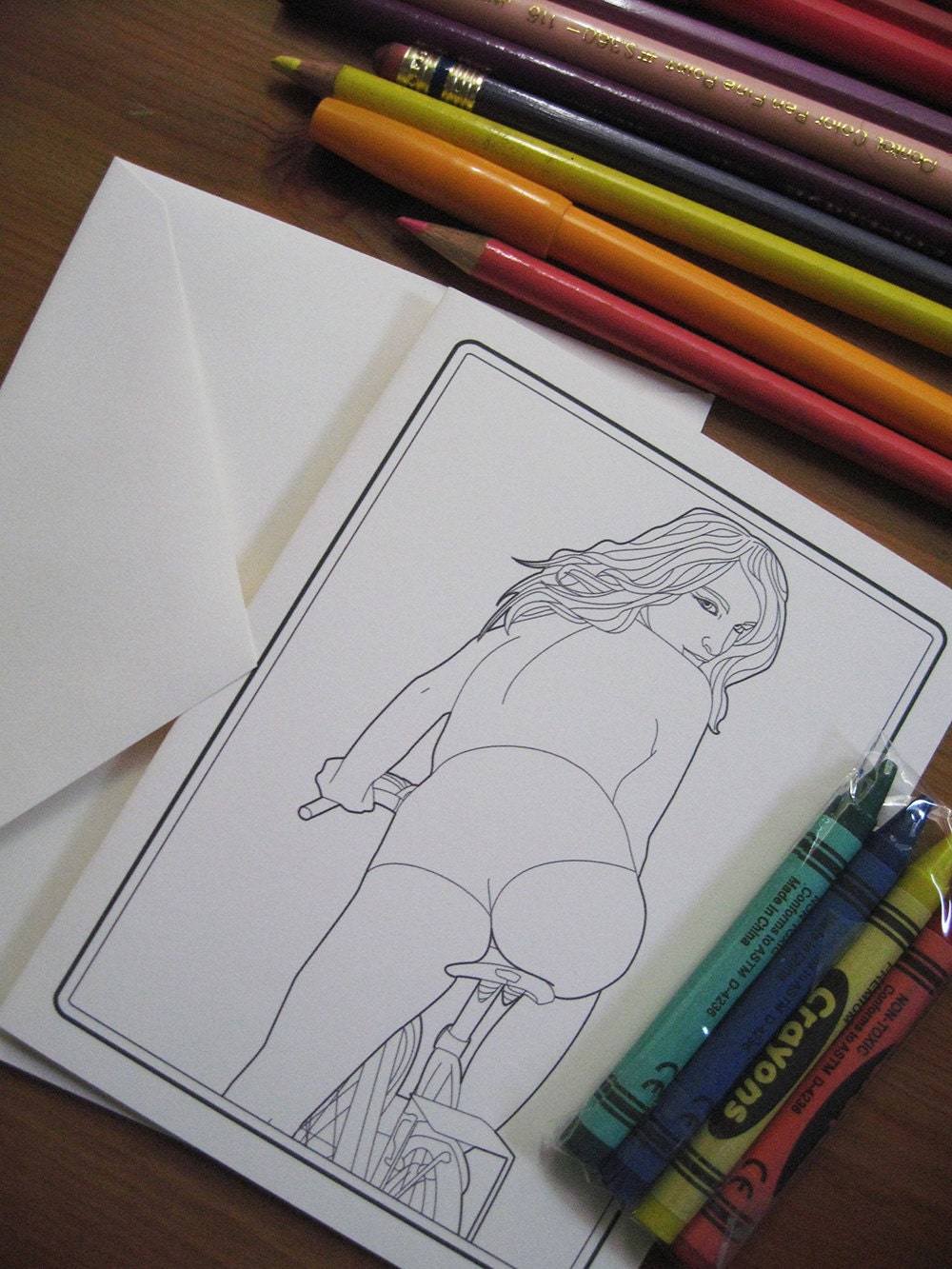Girl, Bike - Coloring Book Greeting Cards from Scarlet Tentacle - mature