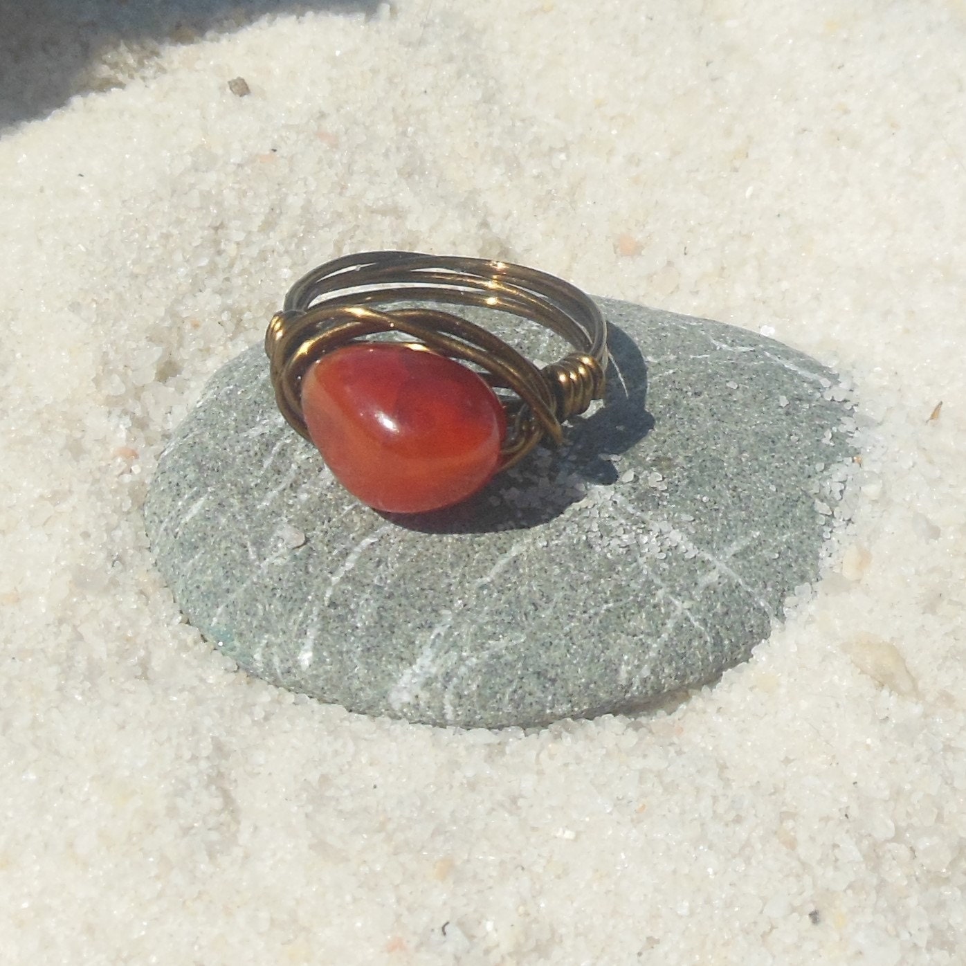 One with Nature Ring - coral agate - antique wire - size 8