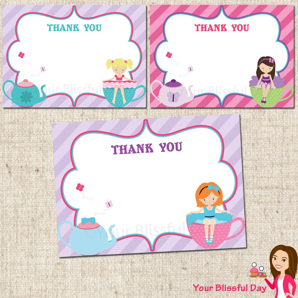 PRINTABLE Tea Party Girl Thank You Cards (Character of your choice) Il_170x135