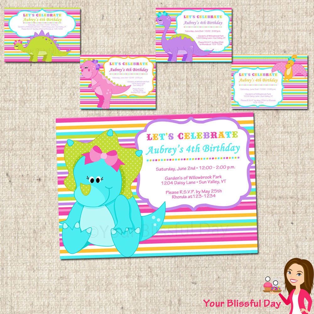 PRINTABLE Girl Dinosaur Party Invitations Il_570xn