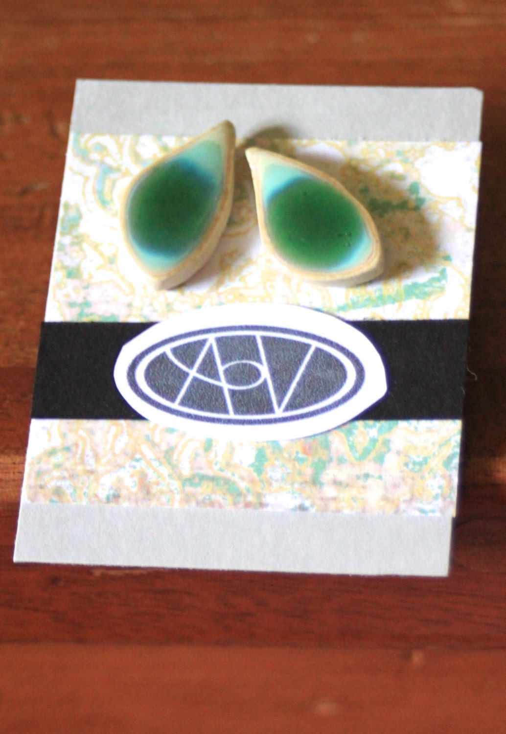 Green Leaf Ceramic Stud Earrings