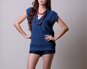 80s Sweater Tank - Vintage Slouchy Blue Sweater - Slate Blue Sweater - Medium Large