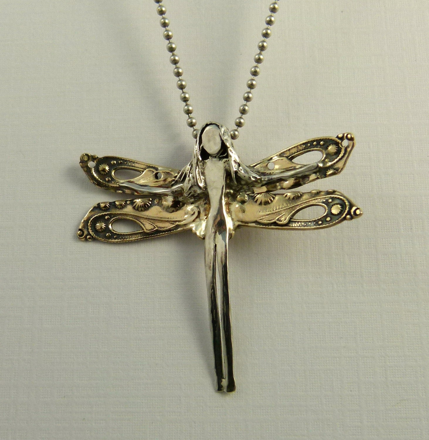 Fairy Lexie Learns Life Lessons From Dragonflies - Up-cycled Sterling Silver, Brass, And PMC -  Art Jewelry Pendant - 1137