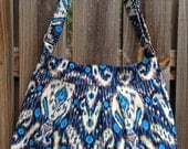Hobo Purse Cross Body Pleated Bag with Adjustable Strap and Zipper Closure  - Amy Butler fabric - blue, red, yellow and white