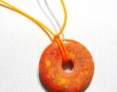 Poolside Necklace in Tangerine & Coral - Womens Jewelry, Summer Fashion, Teen Girls, Sexy Neon Necklaces, Large Polished Stone Donut