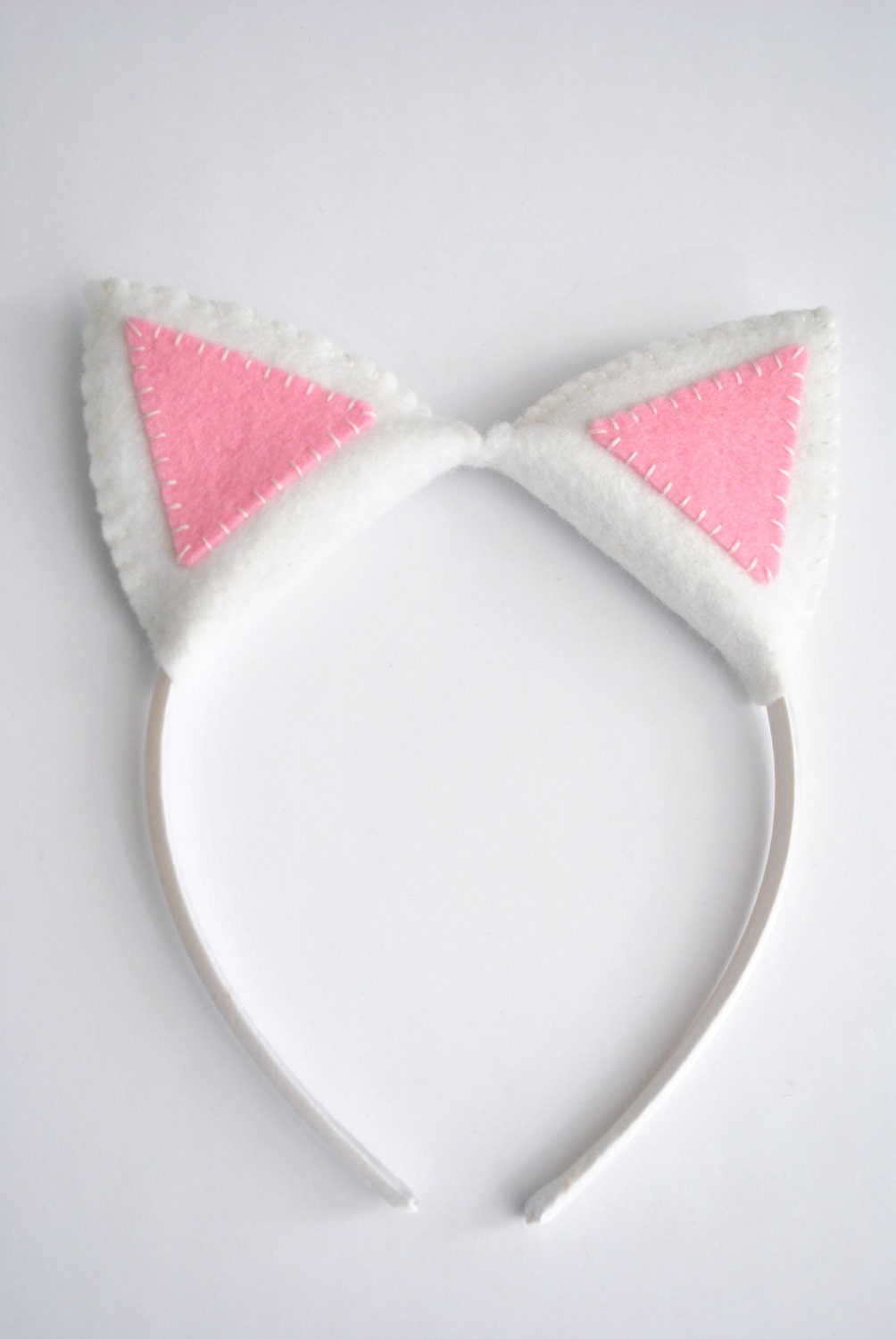 Wool Felt White Cat Plush Ears Headband