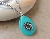 Baby Feet Pendant, Blue Resin Necklace, Resin Jewelry, New Baby Jewelry