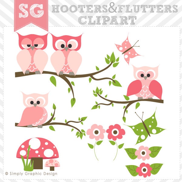 Hooters and Flutterbys - Digital Clip Art Illustrations for Personal and Commercial Use