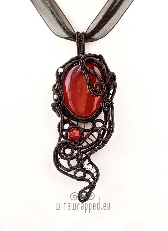 OOAK Red fused glass gothic pendant