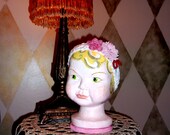 Newborn to Ladies' White Cotton Headband with Three Thread Flower Pins or Clips