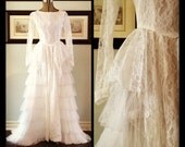 1950s Wedding Gown - White Lace & Tulle w. Silver Accents