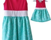 American Girl Matching Dress - Sundress in Hot Pink and Mint Butterflies