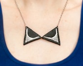 Bow-tie Silver Black Collar Necklace - Silver Stitched Leather Spirograph