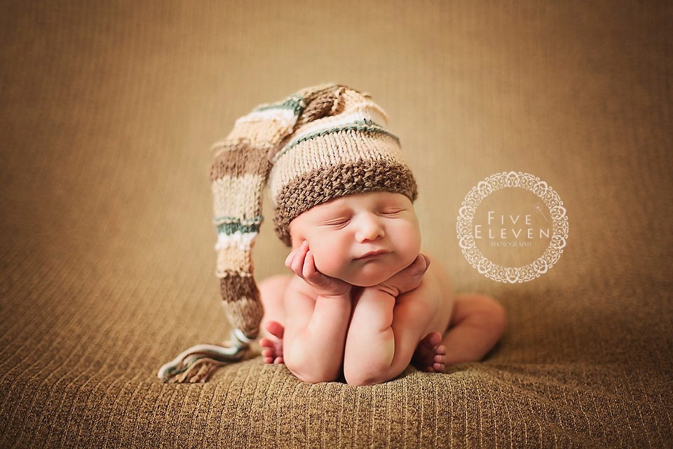 Newborn Nightcap, Photography Prop, Knit Baby Elf Hat