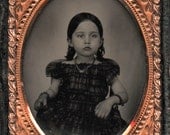 1850s Ruby Ambrotype of Super Cute Little Girl / MOP and Papier Mache Case