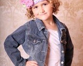 Girls Crochet Hat, Slouchy-Beret, Purple, Cream, Rosy Pink, Soft Green, Handmade, Spring, Knit, Kids, Accessories