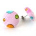 Bright button earrings studs happy pink blue green yellow dots