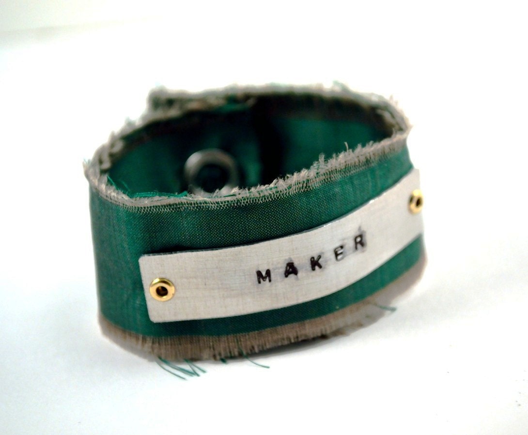 Customised Cuff Bracelet, Sari Silk, Personalised, Green, Blue or Red