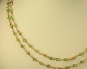 Gold Twist Wire Wrapped Double Strand Gem Necklace with Natural Peridot and Gold Twist Beads in Gold.
