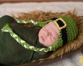 St. Patrick's Day Baby Hat with Ear Flap - Green Crochet St. Patty's Day Kid's Hat with Braided Ties