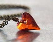 Red Magma Heart Swarovski Crystal Necklace - Wild Heart Swarovski Pendant Necklace - Romantic Jewelry - Love Necklace