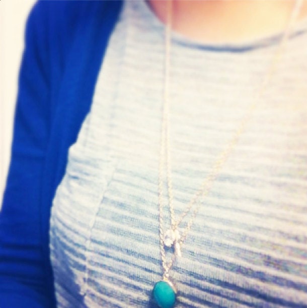 Turquoise Opal Pendant with Rhinestone Feather and Gemstone