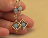 Modern Aquamarine Dangle Earrings - Genuine Gemstone Aqua Stone Dangles Elegant Silver Dangling Drop charm Organic Modern Chic Victorian