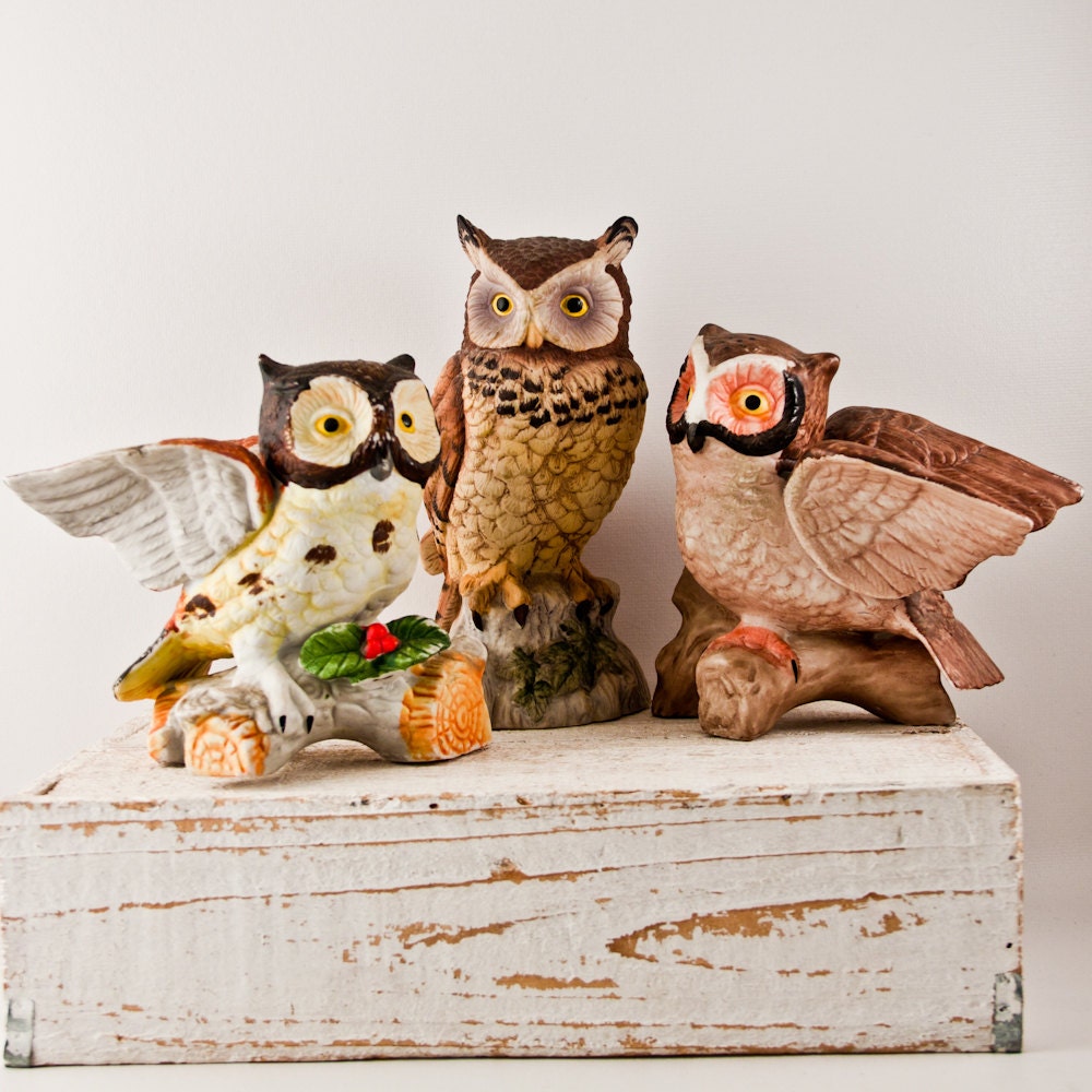 Vintage Owl Instant Collection, Animal Figures, Birds, Home Decor, Clay Owls