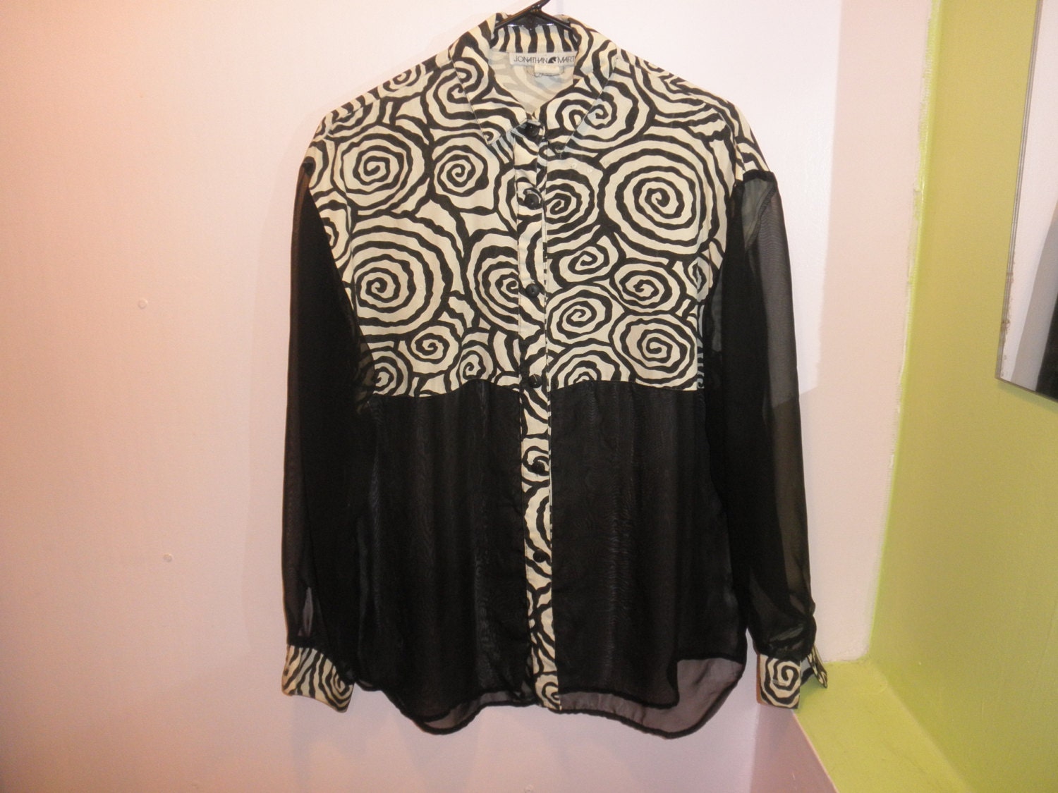 80s Crazy Awesome Swirly Sheer Button Up Shirt