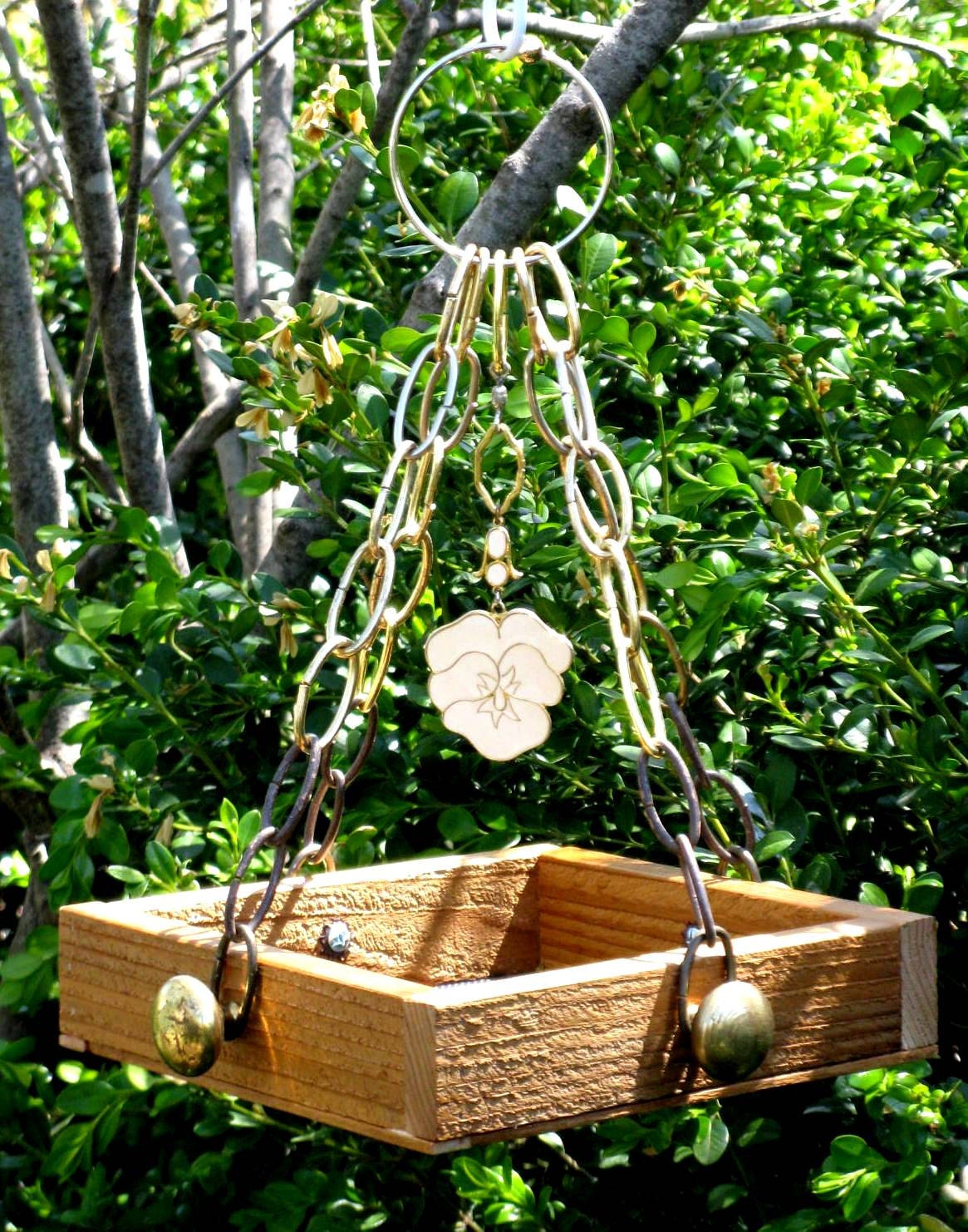 Flower Power - Cedar Bird Feeder Tray,  Recycled Materials, Viintage Brass