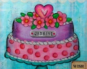 Birthday Cake Personalized - Mixed Media on Wood