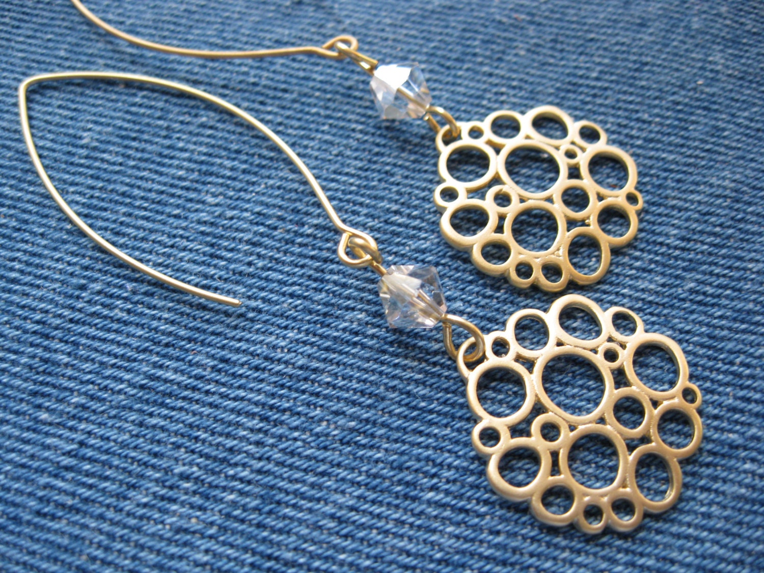 Gold Abstract Bubble Design Earrings with Swarovski Crystal