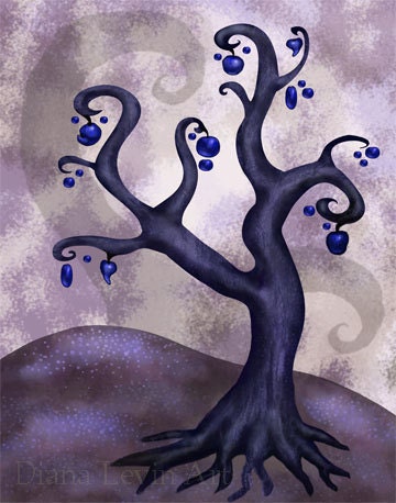 Tree Painting- fantasy Art Print - Whimsical Wonderland Blue