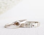 chocolate diamond wedding band - modern engagement ring - sterling palladium unique stacking set - handmade by lolide