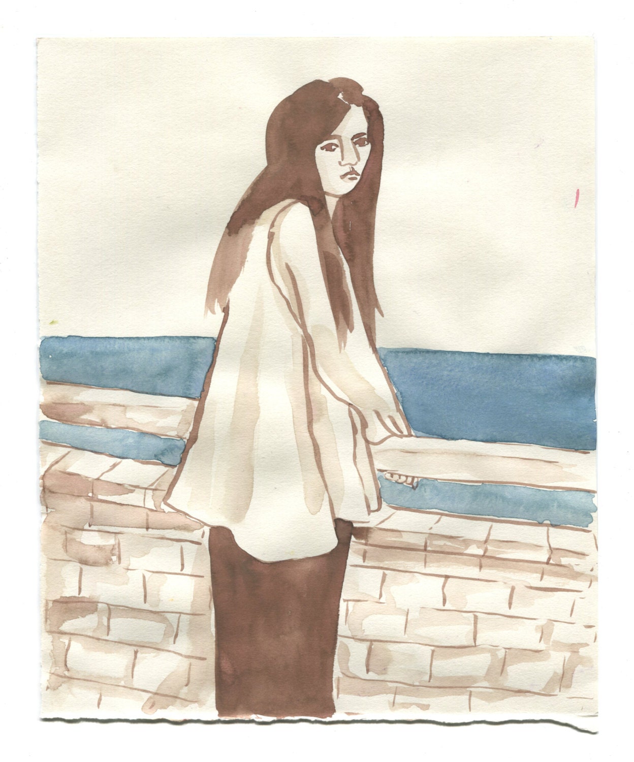 drawing sale // girl on bridge