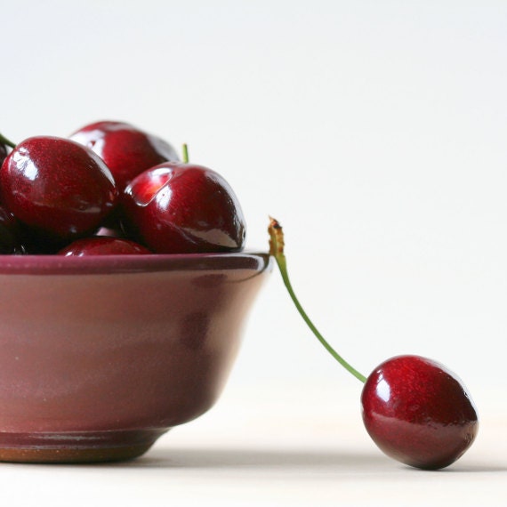 Fruit photography, red cherries kitchen art, food still life photograph, home decor -- "Life is just...", a 5x5-inch fine art photo
