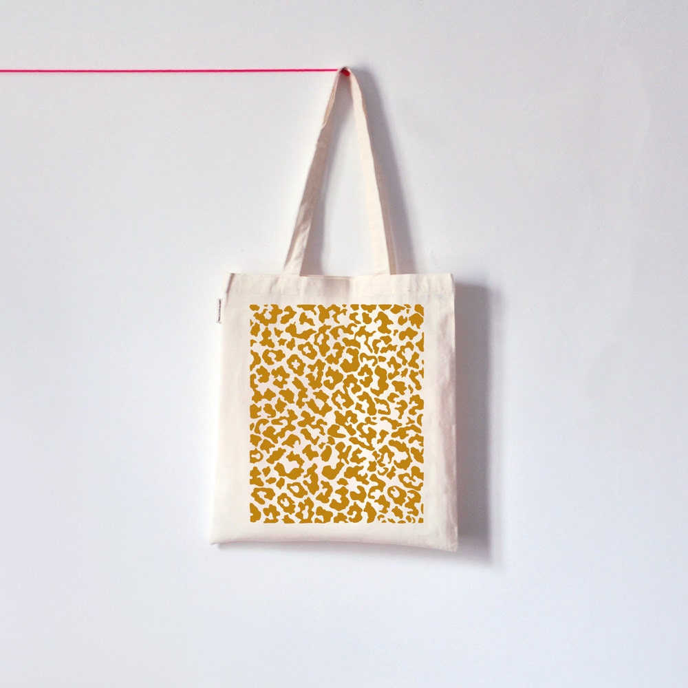 Leo / Organic cotton tote bag / Screen printed / leopard print mustard