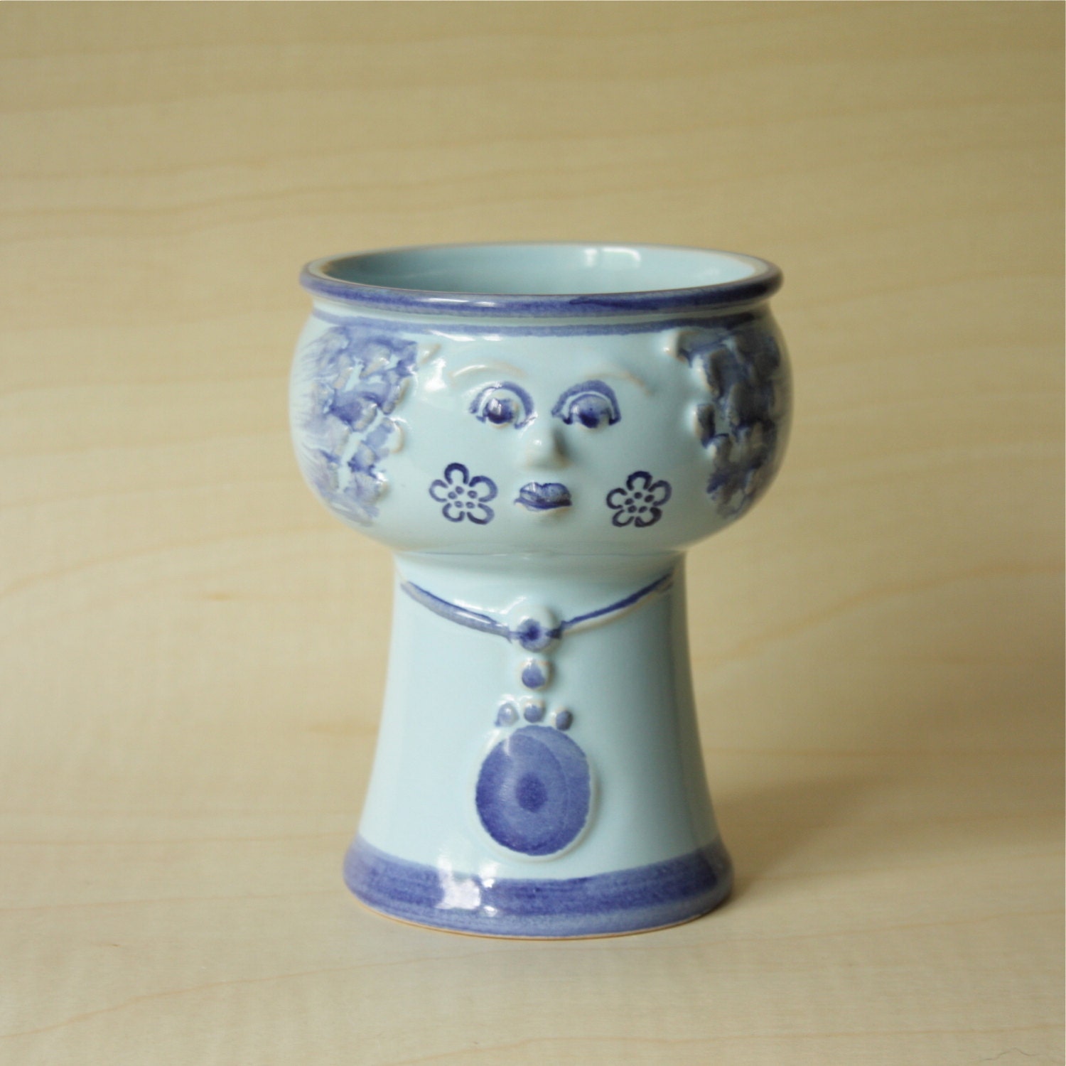 Vintage East German Pottery Figurine Vase or Planter by VEB Haldensleben in Pale BLue