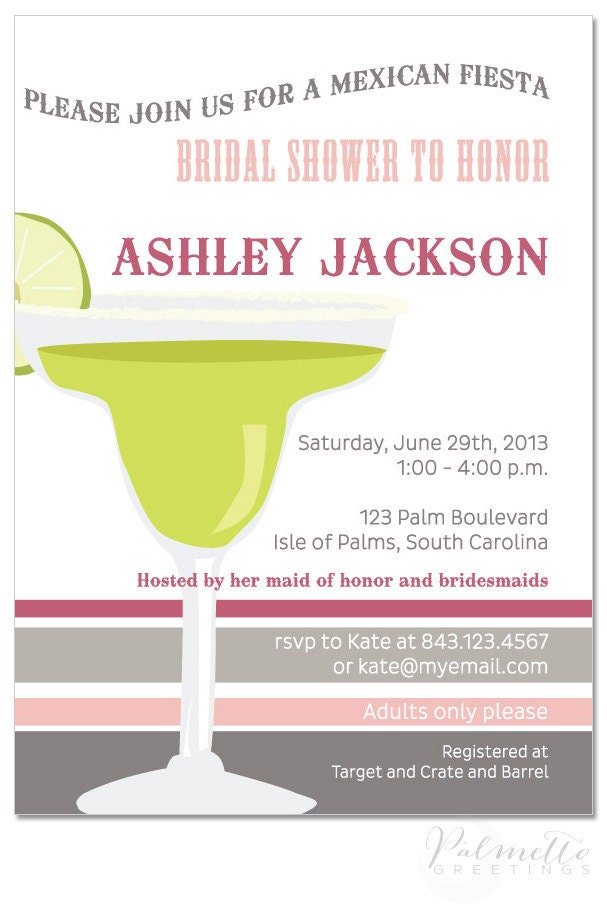 PRINTABLE - Margarita Mexican Fiesta Theme Bridal Shower or Birthday Party Invitation -  text and colors customized for your event