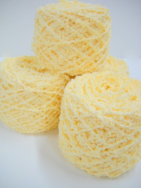 Cotton Yarn, Vintage Yarn, Knitting Notions, 4 Balls Caron Cotton Terry, Crochet Yarn, 60's Vintage, Made in the USA, Yellow Yarn