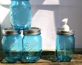 Blue Mason Jar Soap Dispenser 100th Anniversary American Heritage