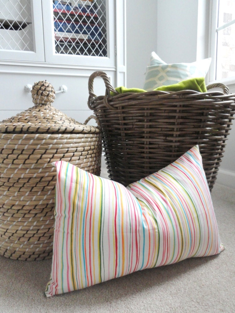 Multi Stripe Lumbar - 12 x 18 inches - Red Pink Green Lumbar - Throw Pillow - Nursery or Toddler Decor
